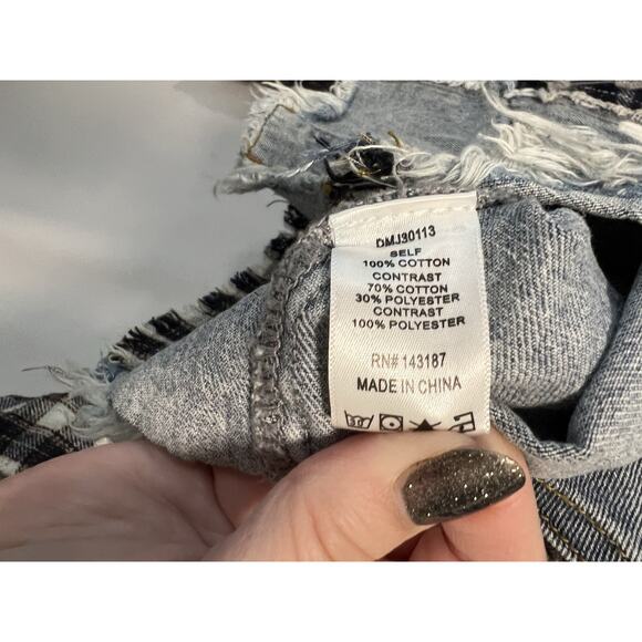 Dance & Marvel | Plaid Hooded Jacket Womens Crop Jean Shacket 90s Grunge-Large - Picture 3 of 6